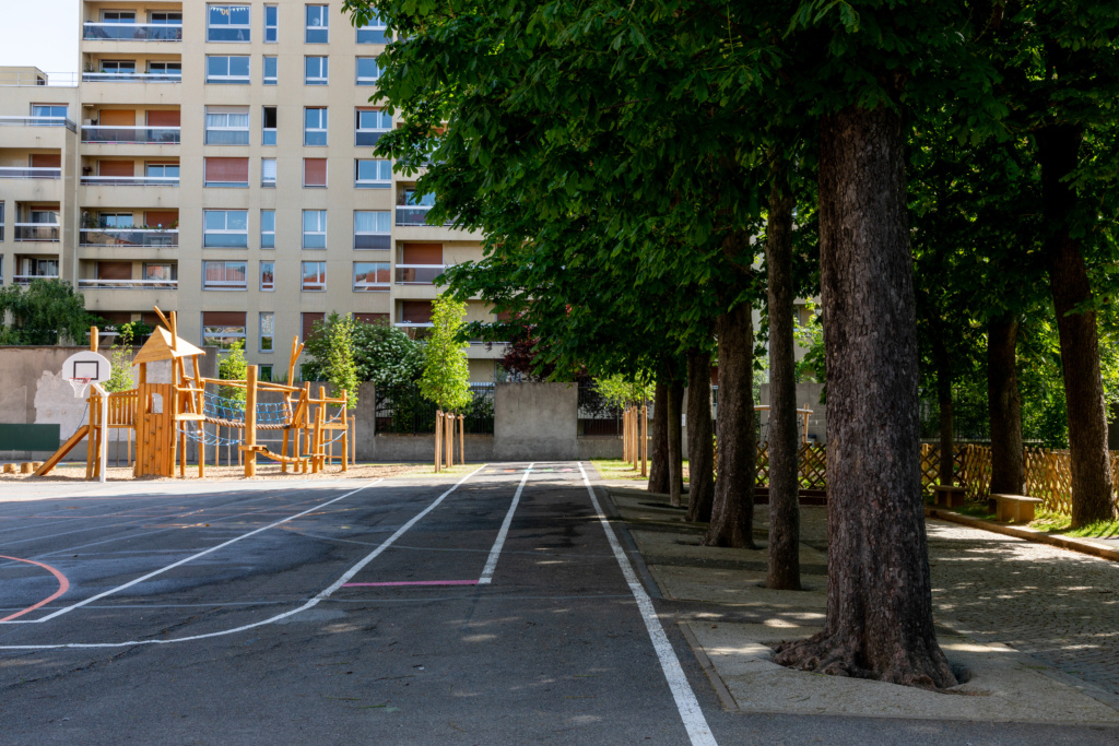 L'allée de marronniers existante a été prolongée, un nouvel alignement a été crée.
