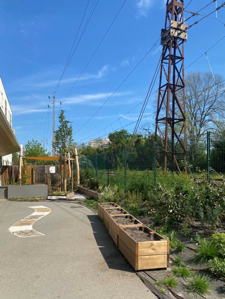 Les bacs potagers et la bande texturée