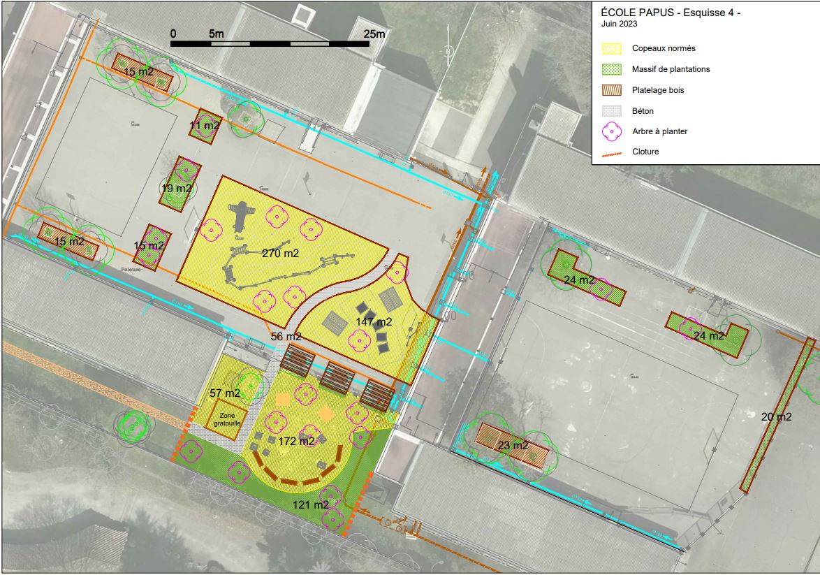 La projet de cour Oasis sur la cour de l'élémentaire Papus