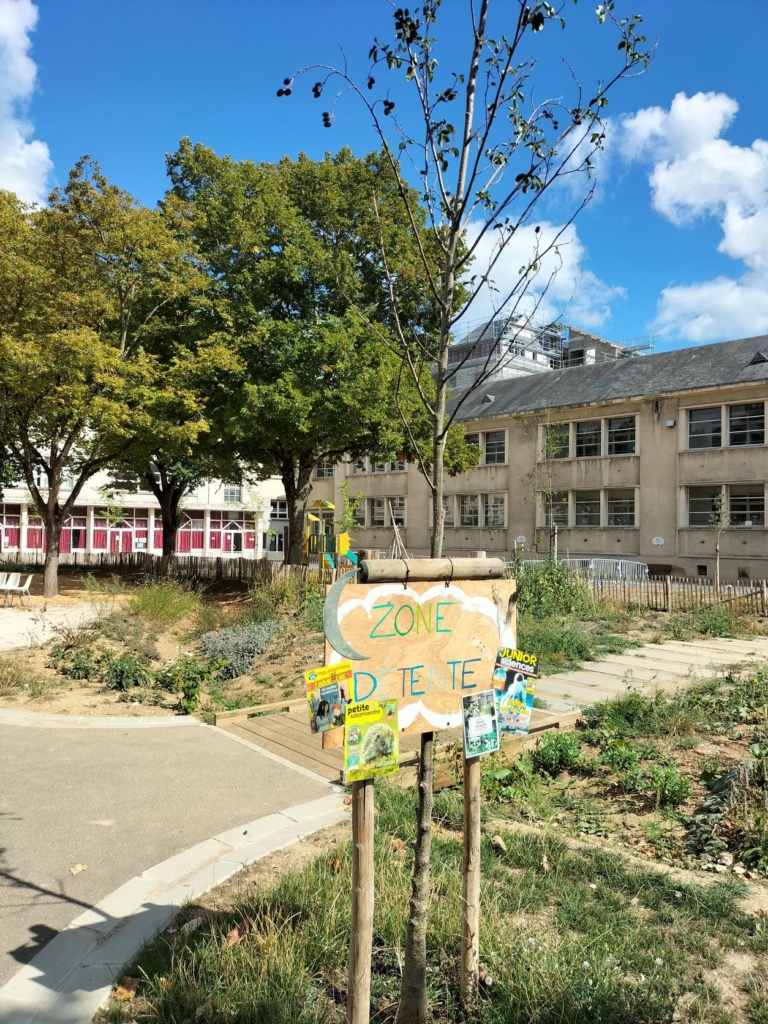 Les enfants se sont approprié leur cour en installant des panneaux et en définissant les nouvelles règles de la cour