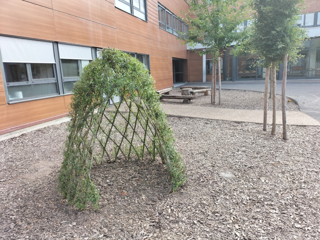 Cabane en osier tressé de la cour maternelle