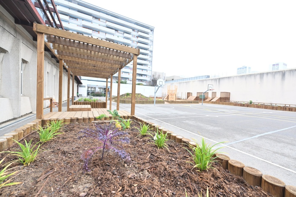 Massif planté et pergola