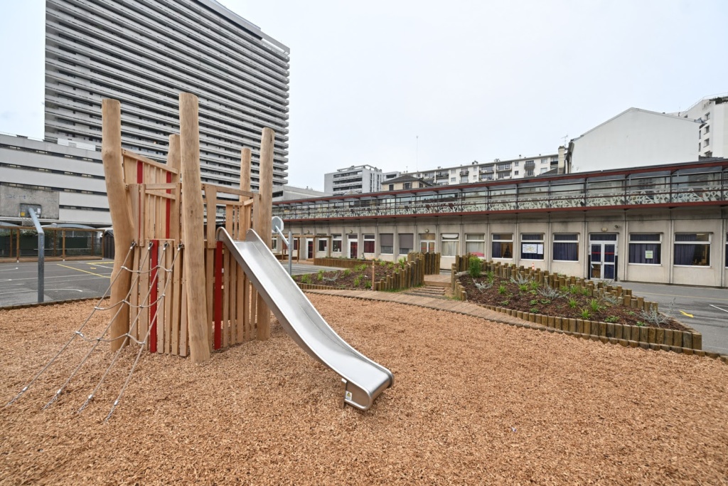 Structure de jeu centrale de glisse et de grimpe