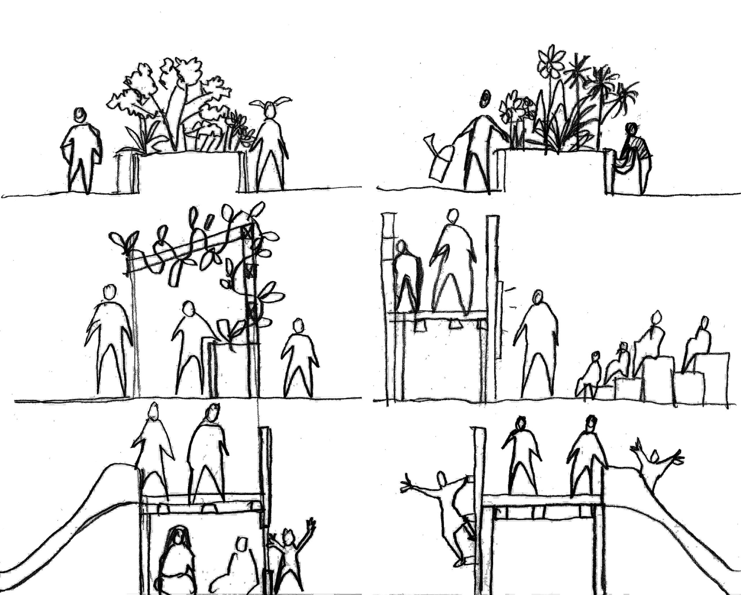 Coupes d'intention sur la paroi ludique réalisés pour la concertation 