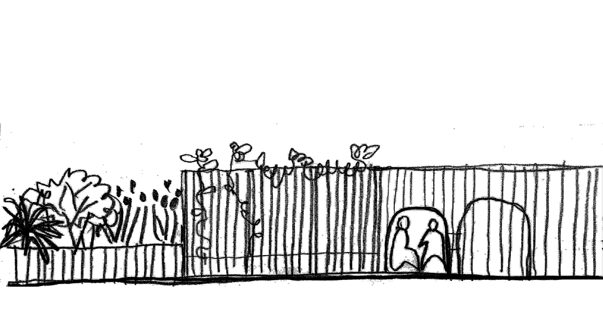 Croquis d'intention sur la paroi ludique réalisés pour la concertation 